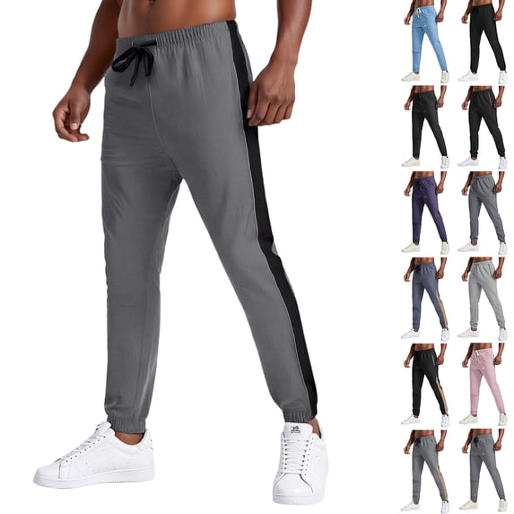Jinhomg Men Straight Fit Pants Fashion Quick Dry Joggers Pant Lightweight Loose Workout Sweatpants Drawstring Hiking Trousers with Zipper Pockets Black,M