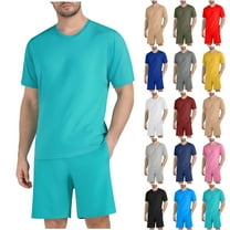 Jinhomg Men's 2 Piece Outfits Casual Short Sleeve Crew Neck Summer T Shirt and Drawstring Track Shorts Lightweight Breathable Sportswear Sets for Running Hiking Army Green S