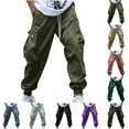 thumbnail image 1 of Jinhomg Men's Baggy Street Pants Big and Tall Comfy Elastic Drawstring Waist Cargo Pants Casual Solid Cinch Bottom Outdoor Pants with Deep Pocket Fall Saving Green XXL, 1 of 5