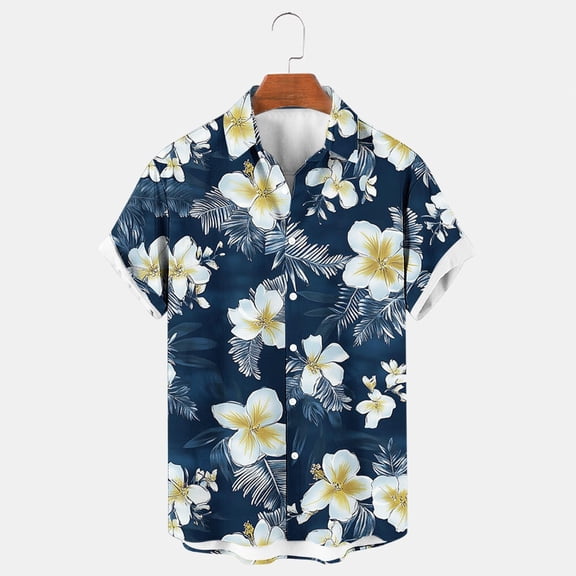 Jinhomg Men's Big and Tall Beach Shirt Trendy Tropical Palm Tree Print Hawaiian Shirt Lightweight Comfy Short Sleeve Button Down Aloha Shirts Fall Saving Blue XXXXL