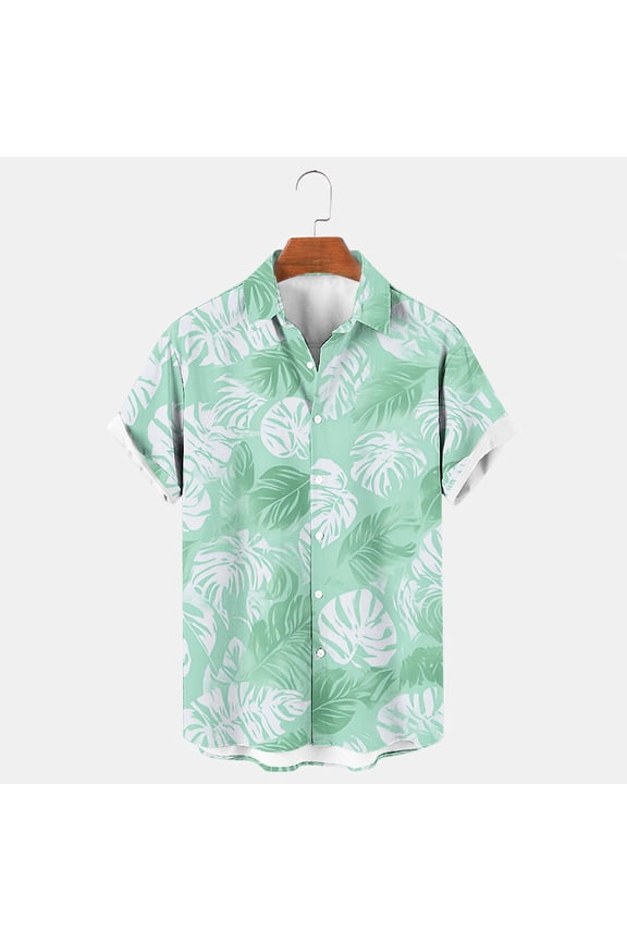 Men's Big and Tall Beach Shirt Trendy Tropical Palm Tree Print Hawaiian Shirt Lightweight Comfy Short Sleeve Button Down Aloha Shirts Holiday Saving Green XXXL