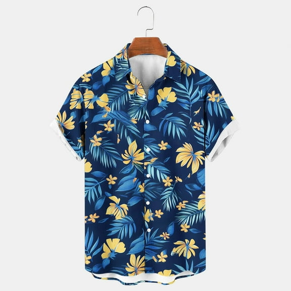 Jinhomg Men's Big and Tall Beach Shirt Trendy Tropical Palm Tree Print Hawaiian Shirt Lightweight Comfy Short Sleeve Button Down Aloha Shirts Sales Today Clearance Blue M