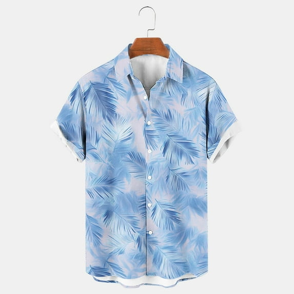Jinhomg Men's Big and Tall Beach Shirt Trendy Tropical Palm Tree Print Hawaiian Shirt Lightweight Comfy Short Sleeve Button Down Aloha Shirts Seasonal Sale Blue M
