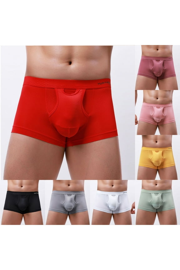 Men's Boxer Briefs Underwear Short Leg Bulge Pouch Trunks U Pouch Open Fly Lingerie Lightweight Comfy Short Leg Basic Solid Panties 2025 Saving Red S