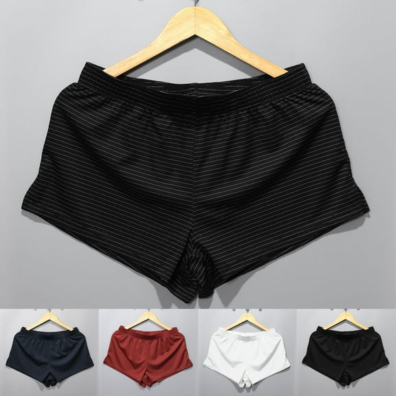 Jinhomg Men's Breathable Boxers Lightweight Comfy Striped Underwear Briefs Baggy Fit Mid Waist Sleep Short Underpants Sales Today Clearance Red L
