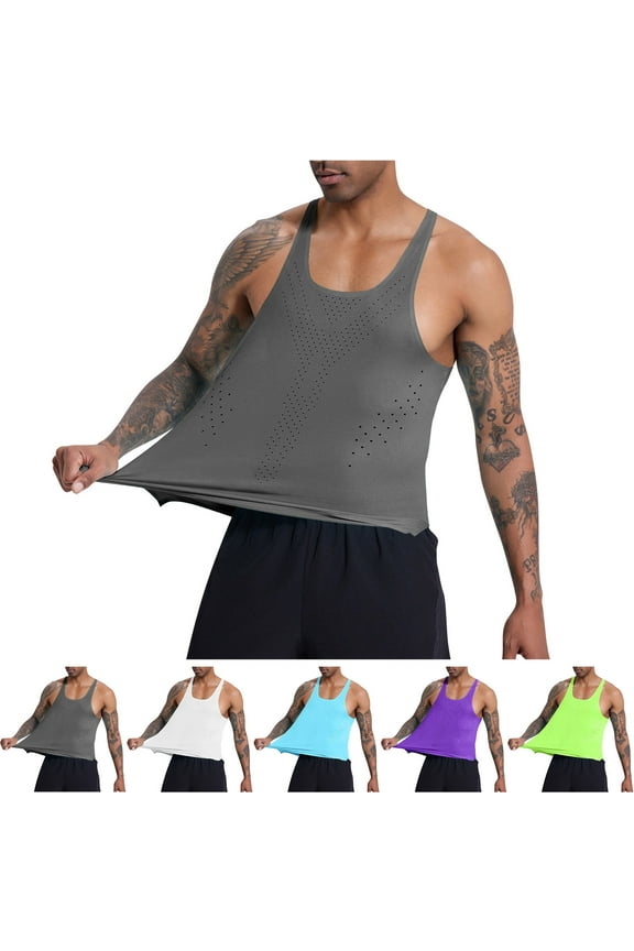 Men's Breathable Tank Tops Lightweight Comfy Mesh Athletic Shirts Big and Tall Basic Solid Sleeveless Workout Undershirts Bodybuilding Wear Summer Saving Green S