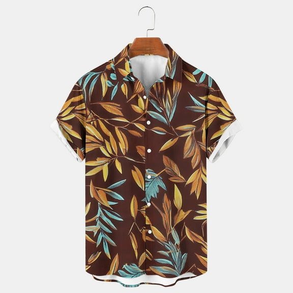 Jinhomg Men's Button Down Beach Shirts Trendy Tropical Print Hawaiian Shirt Casual Comfy Short Sleeve Button Down V-Neck Holiday Shirts Sales Today Clearance Men Multicolor XL