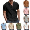 thumbnail image 1 of Jinhomg Men's Button Down Shirt Big and Tall Casual Solid Cotton Linen Tops Lightweight Comfy Short Sleeve Summer Beach Shirts Hawaiian Vacation Wear Pink XXXL, 1 of 7