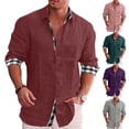 thumbnail image 1 of Jinhomg Men's Casual Cotton Linen Dress Shirt Trendy Plaid Collar Long Sleeve Button Down Shirts 2025 Trendy Business Gentleman Tops 2025 Saving Purple L, 1 of 9