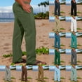 thumbnail image 1 of Jinhomg Men's Casual Cotton Linen Pants Lightweight Comfy Elastic Waist Drawstring Straight Pants Big and Tall Solid Vacation Beach Pants with Pockets 2025 Saving M, 1 of 7