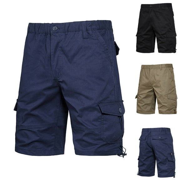Jinhomg Men's Casual Cotton Shorts Big and Tall Multi-Pocket Cargo Shorts Lightweight Comfy Straight Leg Work Pants Outdoor Sportswear Navy XXXL