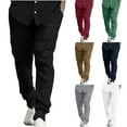 thumbnail image 1 of Jinhomg Men's Casual Pants 2025 Trendy Cotton Linen Striped Pant Lightweight Comfy Elastic Waist Lounge Pants with Pockets Daily Wear Men L, 1 of 7