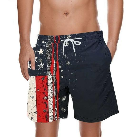 Jinhomg Men's Casual Summer Shorts American Flag Patriotic Graphic Shorts Loose Fit Comfy Elastic Drawstring Waist Beach Shorts with Pockets Male 4Th of July Gifts Blue XL