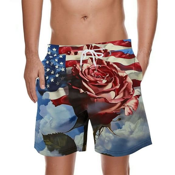 Jinhomg Men's Casual Summer Shorts American Flag Patriotic Graphic Shorts Loose Fit Comfy Elastic Drawstring Waist Beach Shorts with Pockets Male 4Th of July Gifts Blue XXL