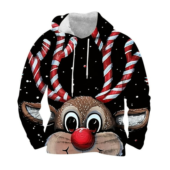 Jinhomg Men's Christmas Ugly Pullover Hoodie Hooded Santa Claus Christmas Printing Pullover Blouse Sweatshirt Coffee,XXL