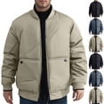 thumbnail image 1 of Jinhomg Men's Classic Bomber Jacket Full Zip Puffer Thicken Flight Jackets Stand Collar Padded Down Coats Outerwear with Pockets Khaki,XXL, 1 of 7