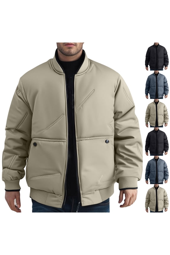 Men's Classic Bomber Jacket Full Zip Puffer Thicken Flight Jackets Stand Collar Padded Down Coats Outerwear with Pockets Navy,XXL
