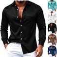 thumbnail image 1 of Jinhomg Men's Collar Button Up Shirts with Pockets Slim Fit Satin Lightweight Tops Fall Casual Outfits Solid Color Spring Everyday Navy M, 1 of 6