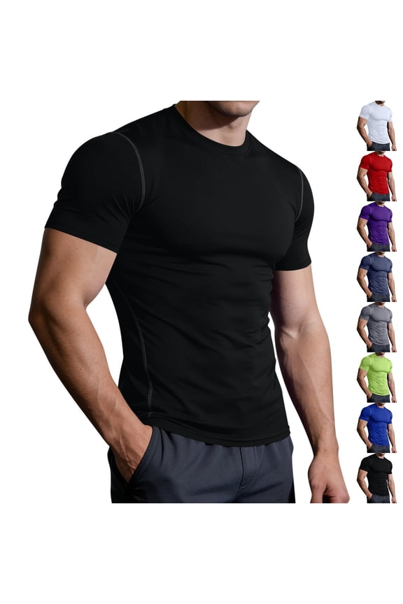 Men's Compression Shirts Short Sleeve Workout Gym T-Shirt Cool Running Tops Soft Comfy Base Layer Athletic Undershirts Sportswear Purple,S