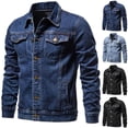 thumbnail image 1 of Jinhomg Men's Denim Jacket Washed Distressed Flex Stretch Casual Jeans Coat Solid Color Button Slim Fashion Work Jackets with Pockets Blue,XL, 1 of 6