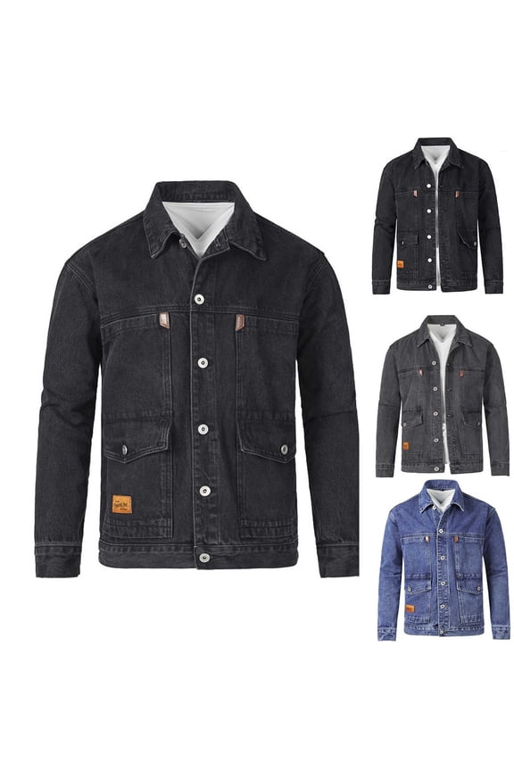 Men's Denim Jacket Washed Distressed Flex Stretch Casual Jeans Coat Solid Color Button Slim Fashion Work Jackets with Pockets Gray,M