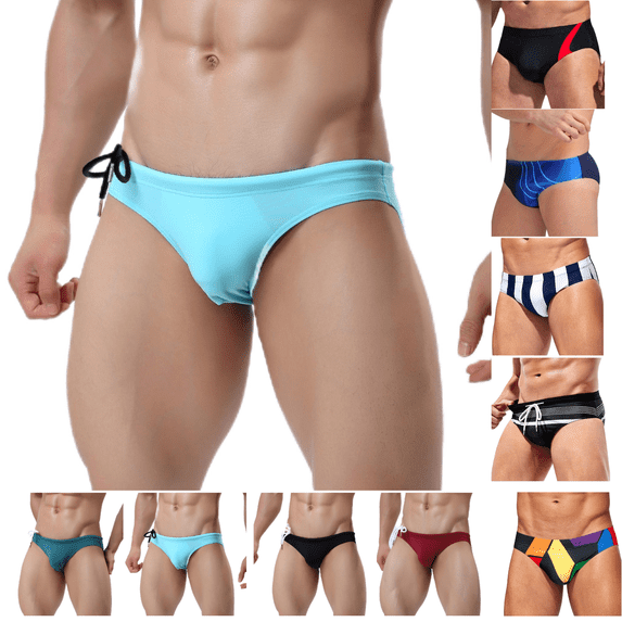 Jinhomg Men's Drawstring Swim Briefs Stretch Quick Dry Low-Rise Bathing Suit Solid Color Basic Athletic Swimwear for Vacation Beach Light Blue,XL