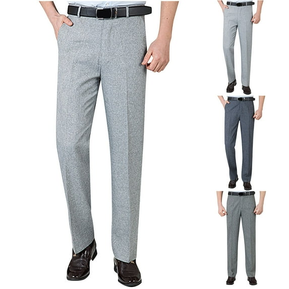 Jinhomg Men's Dress Pants Dressy Casual Solid Chino Flat Front Suit Pants Lightweight Comfy Cotton Linen Elastic Waist Business Pant Work Wear Fall Saving 30