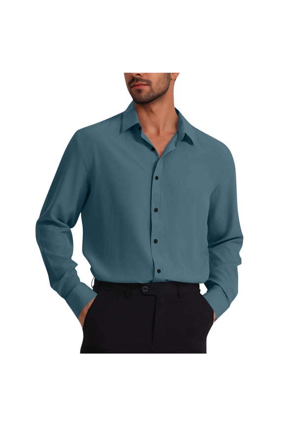 Men's Dress Shirts Regular-Fit Long Sleeve Button Down Collar Shirt Business Casual Solid Slim-Fit Oxford Shirt Navy,XXXL