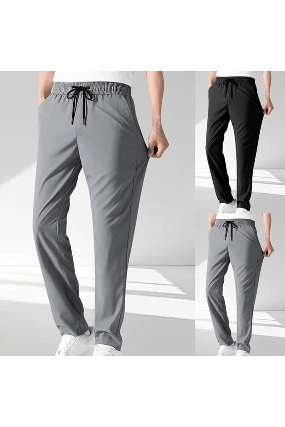 Men's Golf Pants Slim Stretch Ice Silk Pant Elastic Waist Lightweight Casual Chino Trousers Classic-Fit Business Dress Pants with Pockets Black,M