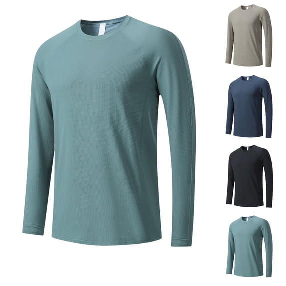 Jinhomg Men's Gym Workout Tees Solid Color Lightweight Breathable Long Sleeve T Shirts Casual Crewneck Pullover Tops Deals of Today Orange L