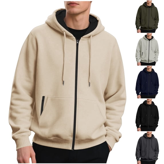 Jinhomg Men's Heavyweight Full Zip up Hoodie Regular Big & Tall Long Sleeve Sweatshirts Casual Fleece Pullover with Pockets Khaki,M