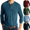 thumbnail image 1 of Jinhomg Men's Henley Long Sleeve Shirt Lightweight Comfy Cotton Button V-Neck Shirts Casual Solid Business Work Tops Blue XXL, 1 of 7