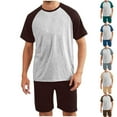 thumbnail image 1 of Jinhomg Men's Lightweight Pajama Sets Casual Raglan Sleeve Crew Neck T-Shirts with Elastic Waist Short Pants 2 Piece Big and Tall 5Xl Summer Lounge Sets Khaki XL, 1 of 4
