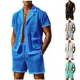 thumbnail image 1 of Jinhomg Men's Lightweight Summer Outfits 2 Piece Hollow Out Vacation Sets Breathable Comfy Short Sleeve Button Shirt with Elastic Drawstring Waist Shorts 2025 Fashion Beachwear White S, 1 of 8