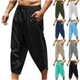 thumbnail image 1 of Jinhomg Men's Linen Harem Capri Pants Lightweight Comfy Elastic Drawstring Waist Beach Pants Spring Summer Plain Yoga Trousers with Pockets Sales Today Clearance XL, 1 of 5
