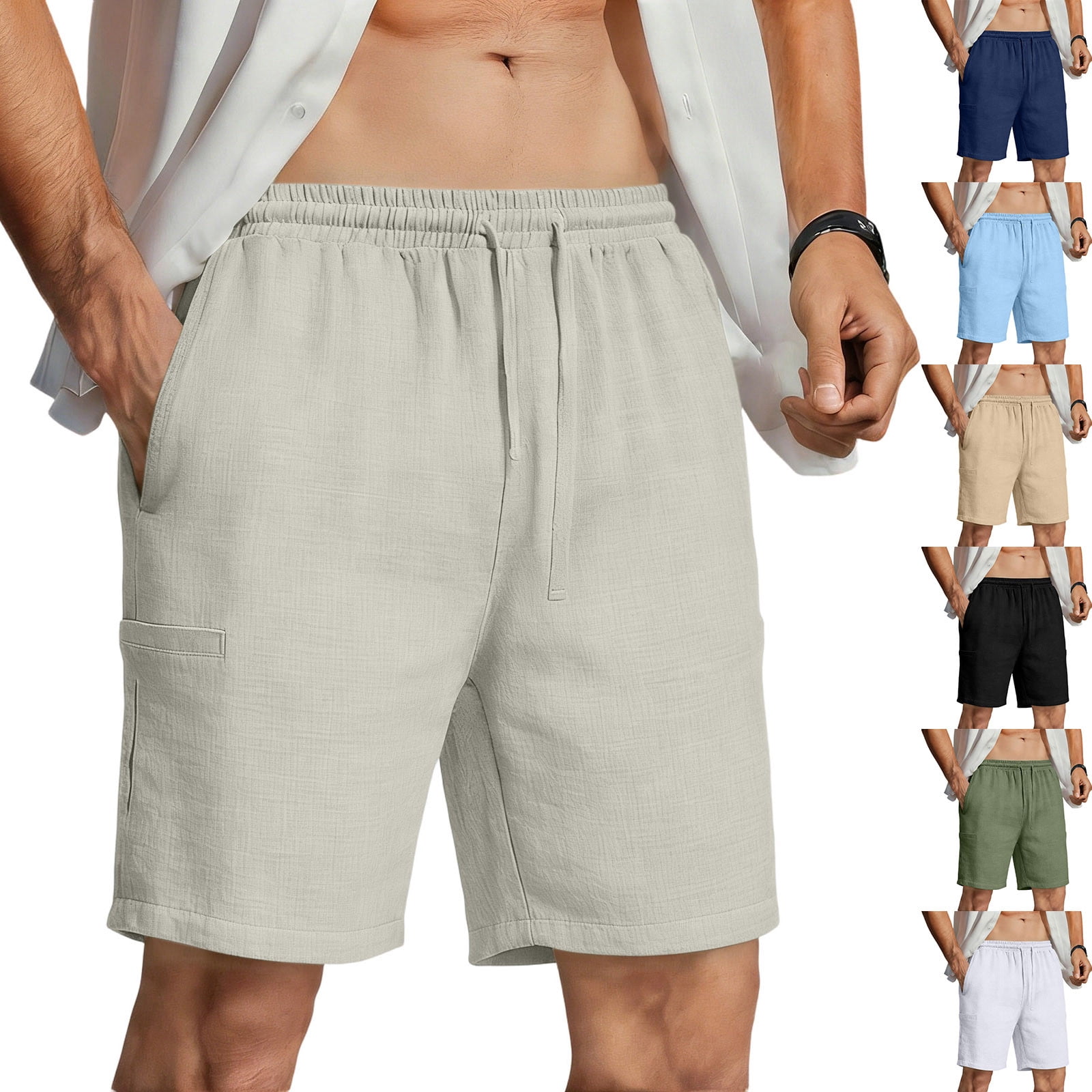 Jinhomg Men's Linen Shorts Big and Tall Breathable Loose Fit Cargo