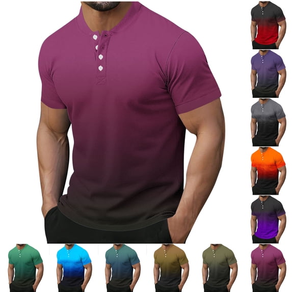 Jinhomg Men's Muscle Fit Henley Shirts Breathable Comfy Short Sleeve Crewneck Workout T-Shirt Summer Gym Athletic Tee Tops with Button 90 off Clearance Sale Navy XL