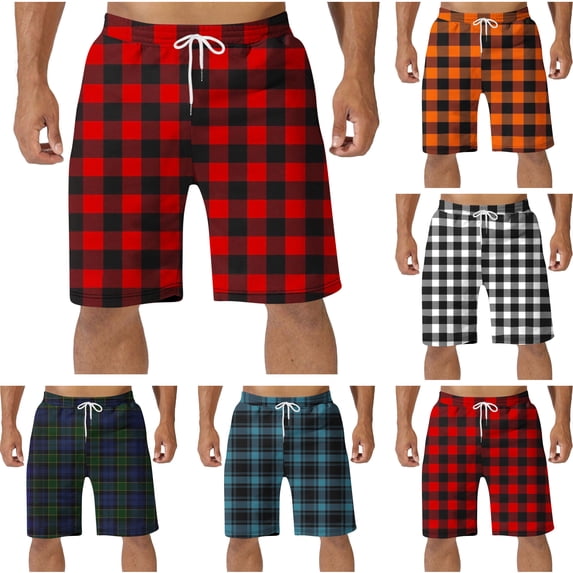 Jinhomg Men's Plaid Sleep Shorts Big And Tall Comfy Elastic Waist Pajama Shorts Lightweight Breathable Home Lounger Shorts With Drawstring Deal of The Day Clearance Black XXXXL