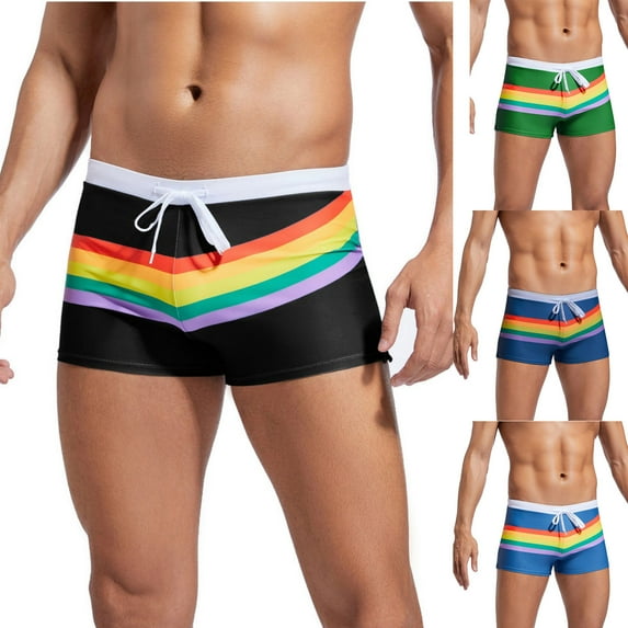 Jinhomg Men's Rainbow Color Swim Trunks Quick Dry Athletic Training Swimsuit Breathable Comfy Elastic Drawstring Waist Bathing Suit Beach Board Shorts 90 off Clearance Sale Green XXL