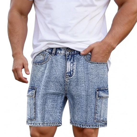 Jinhomg Men's Regular Fit Jeans Shorts 5" Inseam Straight Leg Denim Shorts Button Zipper, Classic Relaxed Fit Shorts Streetwear