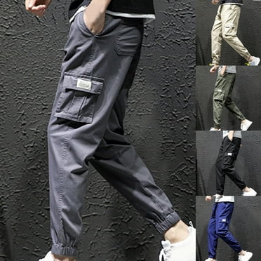 Jinhomg Men's Relaxed Fit Cargo Pants Big and Tall Comfy Elastic Drawstring Waist Street Pants Lightweight Casual Solid Outdoor Pants with Pockets Holiday Saving Army Green L