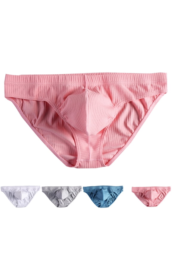 Men's Ribbed Briefs Soft Cotton Bikini Underwear with Pouch Soft Comfortable Sleep Lounge Lingerie for Men White,XL