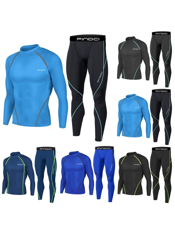 Men's Sports Running Set 2 Piece Compression Tracksuit Comfy Long Sleeve Shirt with Skin-Tight Quick Dry Gym Yoga Suits Dark Blue M