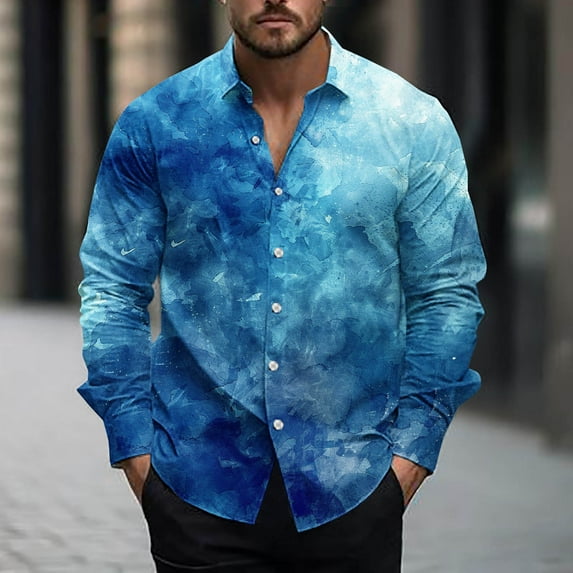 Jinhomg Men's Spring Summer Shirts Trendy Tie Dye Printed Casual Shirts Lightweight Breathable Long Sleeve Button Down Shirts Going Out Wear 2025 Saving Multicolor L