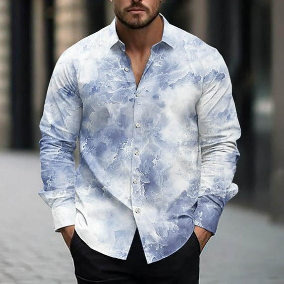 Jinhomg Men's Spring Summer Shirts Trendy Tie Dye Printed Casual Shirts Lightweight Breathable Long Sleeve Button Down Shirts Going Out Wear Multicolor S