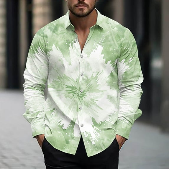 Jinhomg Men's Spring Summer Shirts Trendy Tie Dye Printed Casual Shirts Lightweight Breathable Long Sleeve Button Down Shirts Going Out Wear Holiday Saving Multicolor L