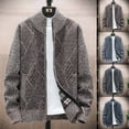thumbnail image 1 of Jinhomg Men's Stand Collar Jacket Casual Knitted Sweater Cardigan Lightweight Fleece Lined Full Zip Knitwear Coat Dark Gray,M, 1 of 6