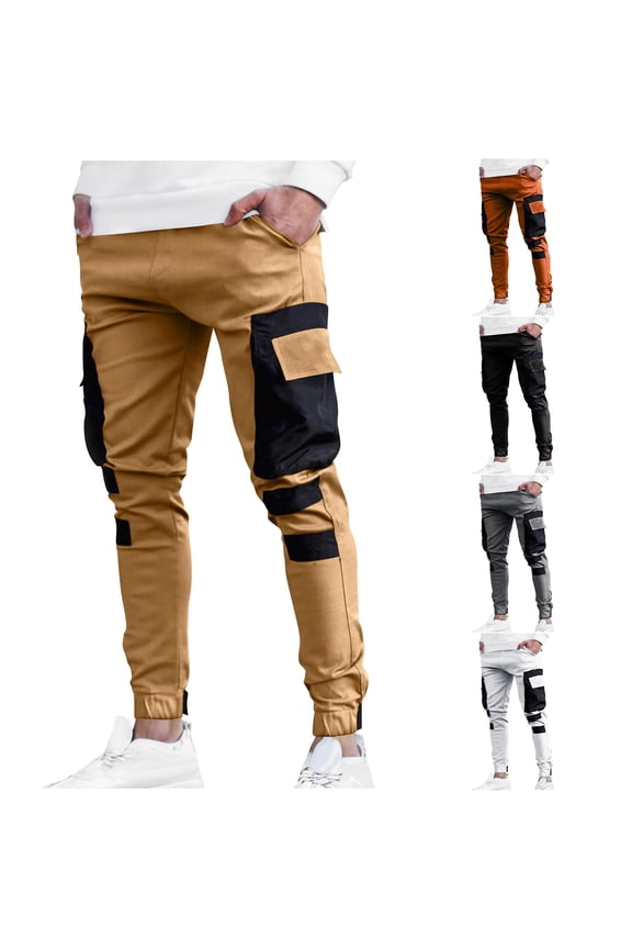 Men's Straight Cargo Pant 2025 Trendy Color Block Casual Comfy Big and Tall Comfy Elastic Waist Hip Hop Pants with Multiple Pockets Prime Big Deal Days Black XXXL