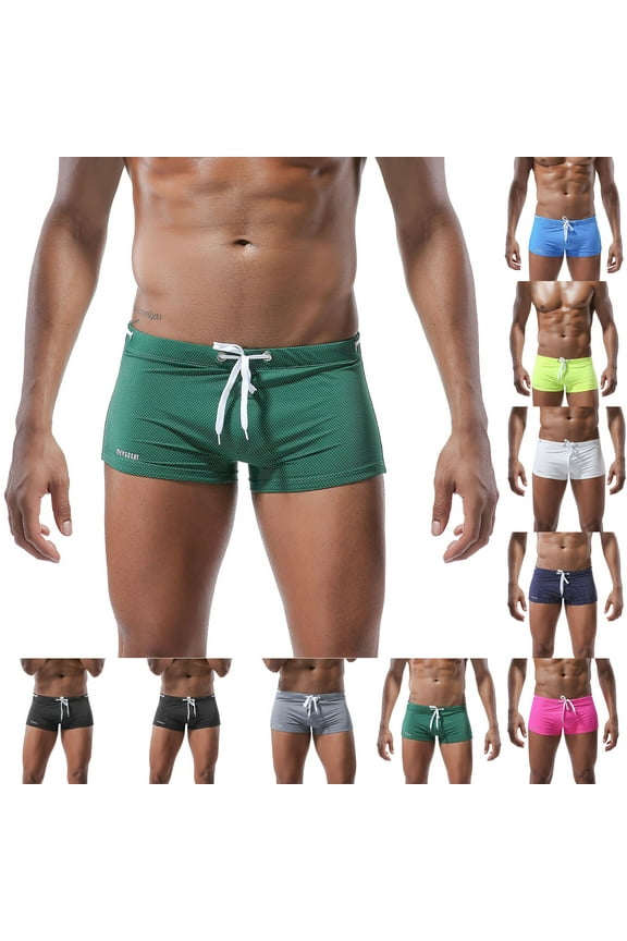 Men's Swim Trunk Swimwear Quick Dry Low Rise Bathing Suit Breathable Comfy Basic Solid Boxer Brief with Adjustable Drawstring Spring Saving Mint Green M