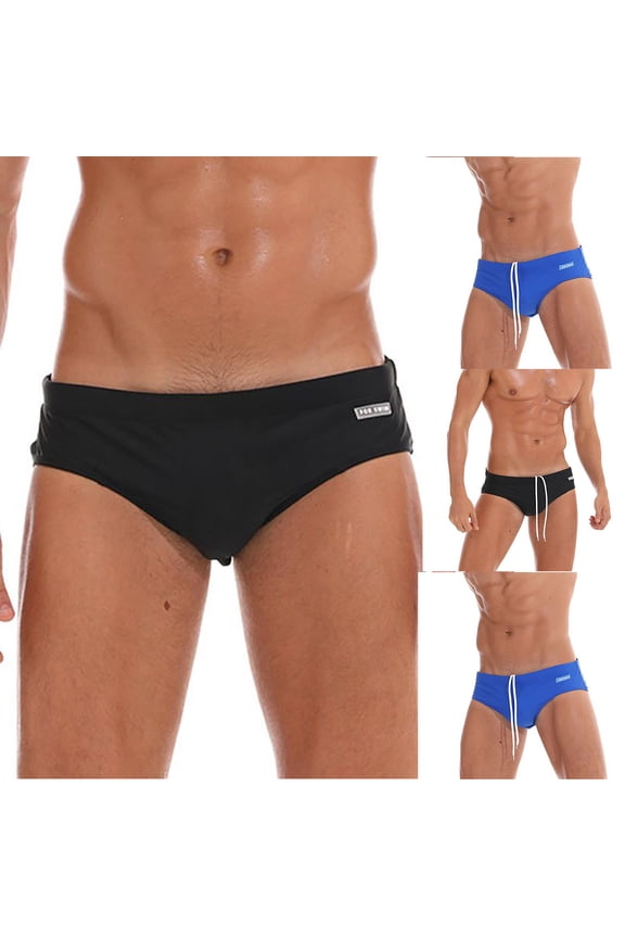 Men's Swimming Trunks Briefs Lightweight Comfy Low Rise Swimwear Elastic Waist Beach Shorts Boxers Underwear Male Sportswear Winter Saving Blue L